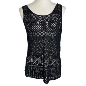 Lauren Ralph Lauren Open Knit Crochet Tank Top Sz L Dark Coastal Cottage Goth